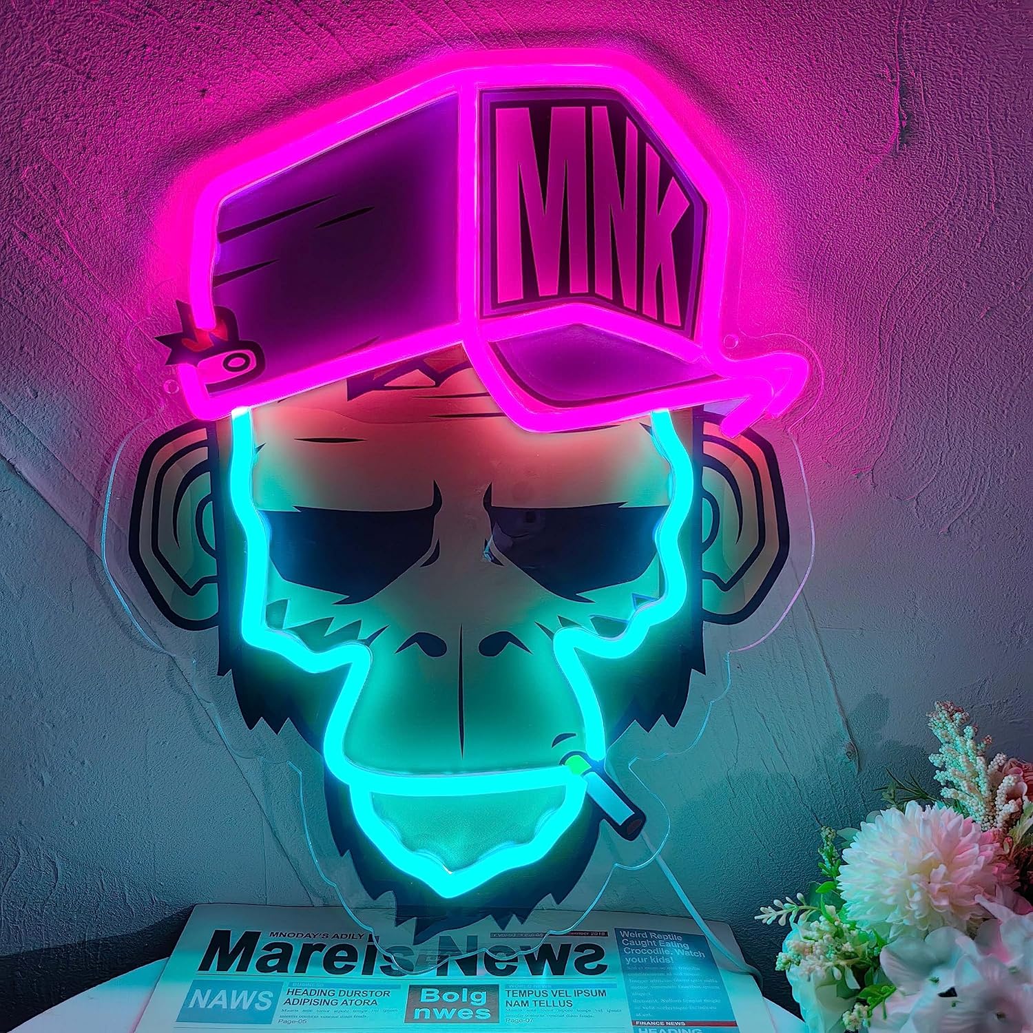 Kids Outdoor Monkey Bars - Cool Monkey with Hat Neon Sign