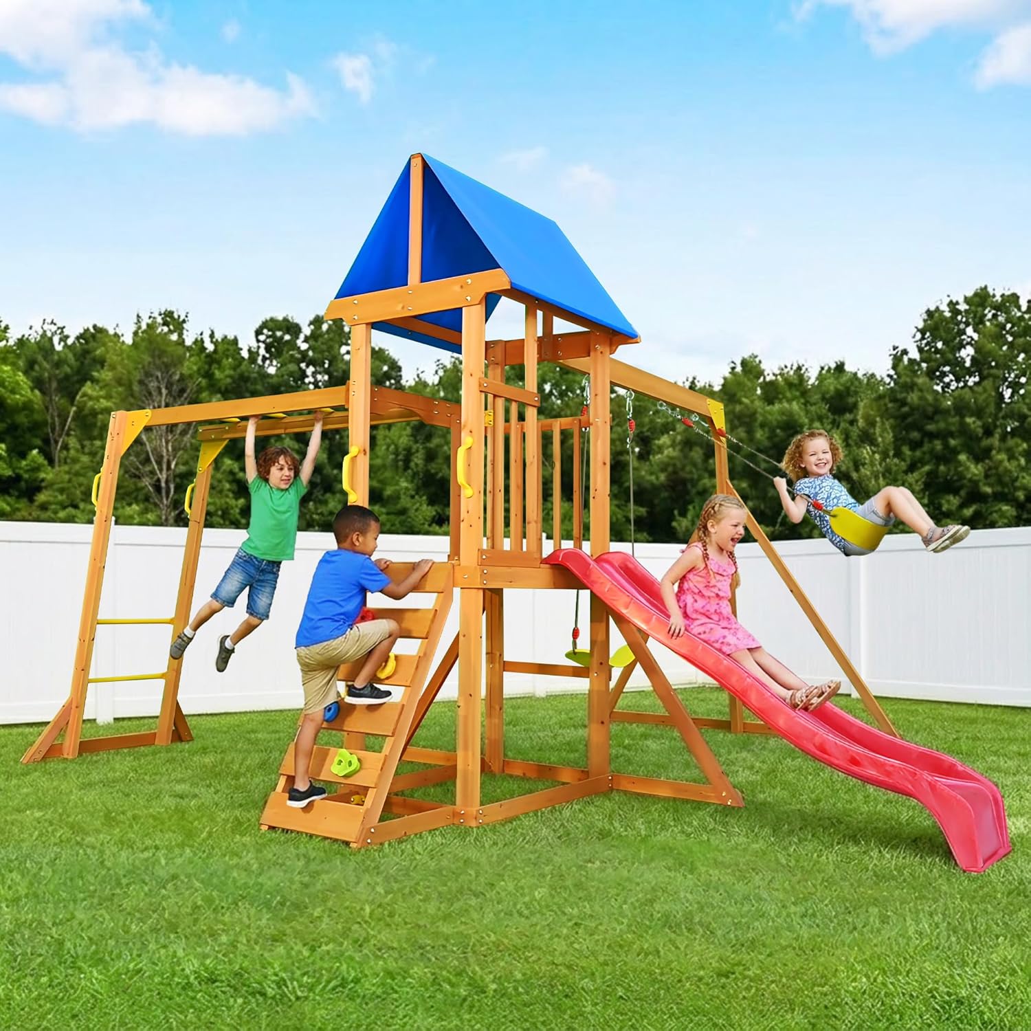 Wooden Swing Sets for Backyard - Kids Outdoor Monkey Bars recension och pris