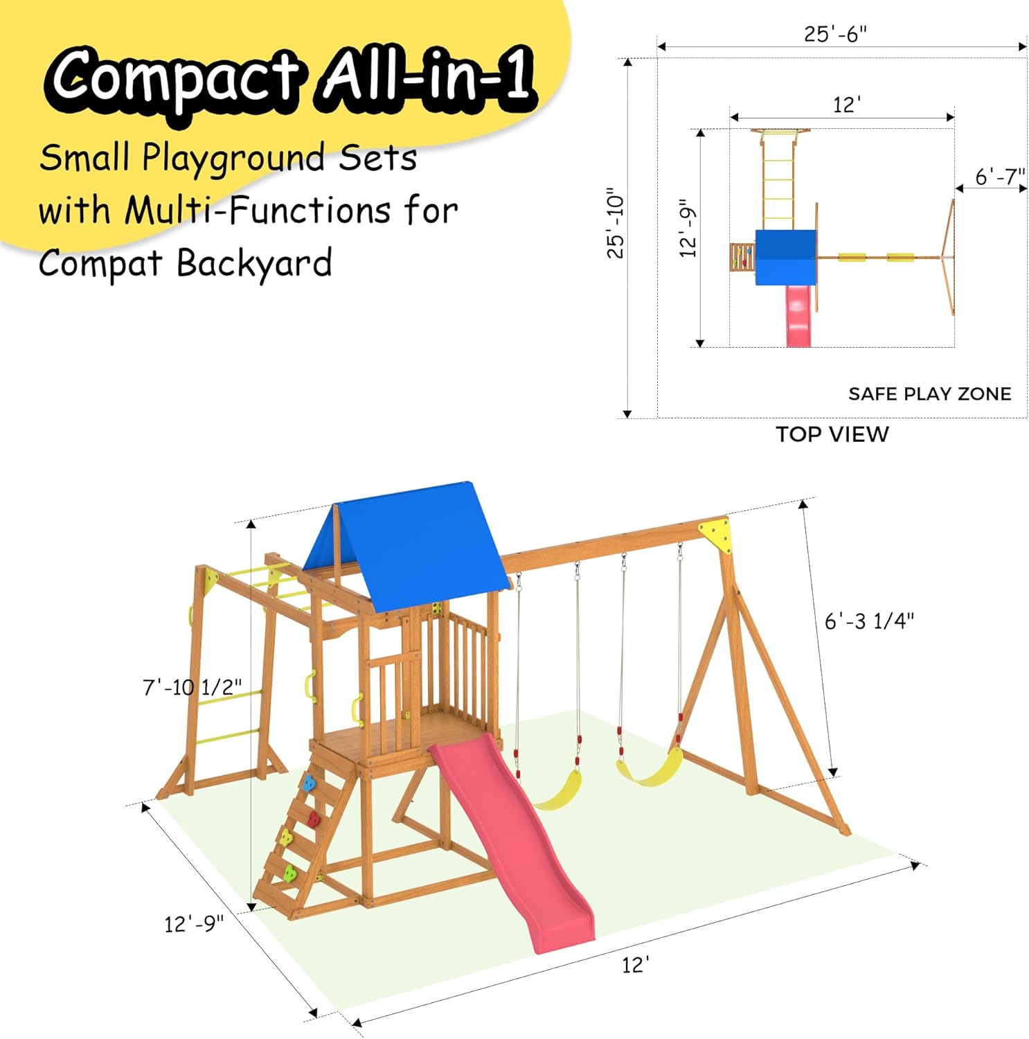 Wooden Swing Sets for Backyard - Kids Outdoor Monkey Bars recension och pris