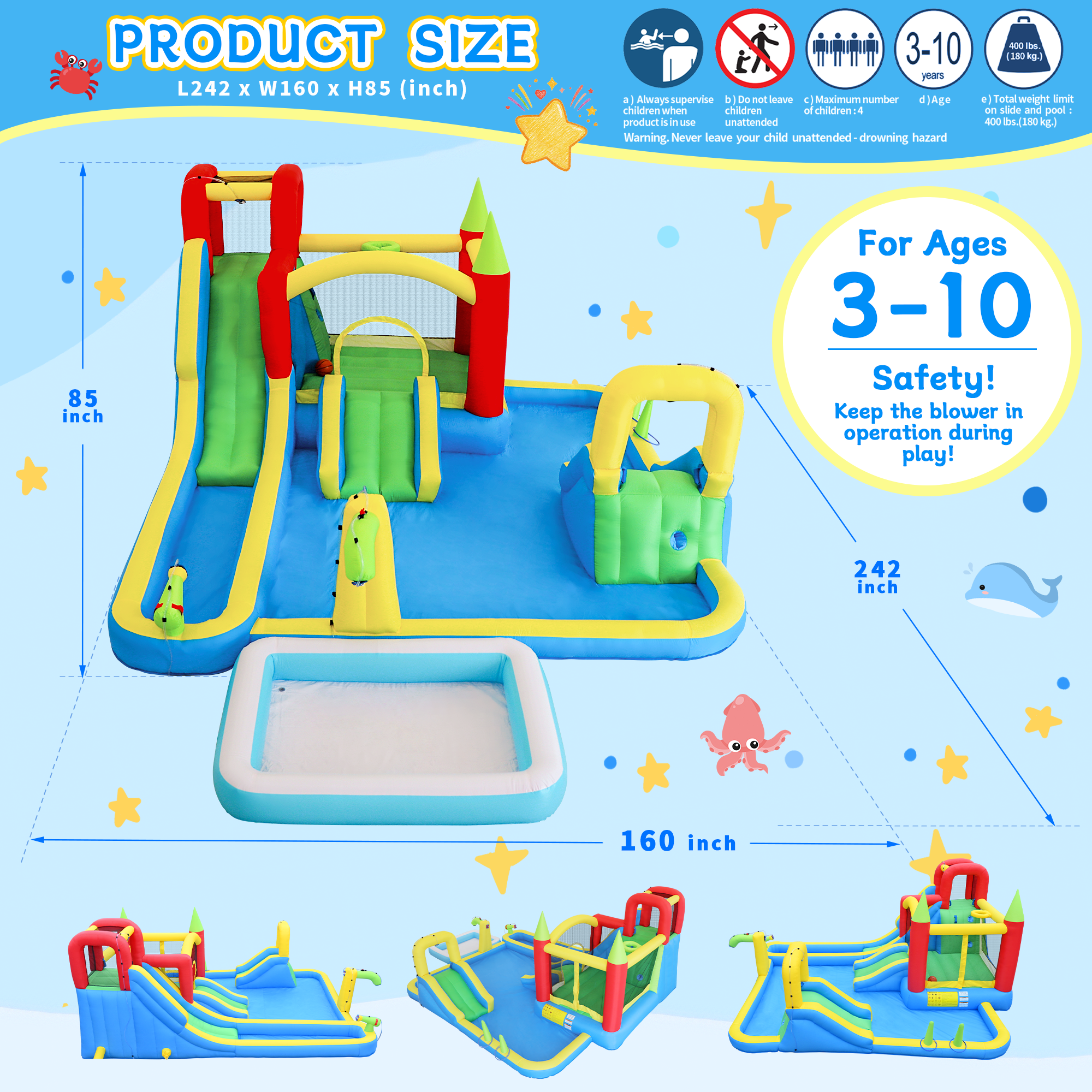 11-in-1 Inflatable Water Slide - Kids Outdoor Climbing Wall recension och pris