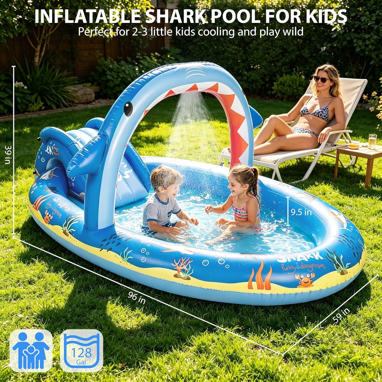 Inflatable Shark Splash Pad wi - Sprinkler Splash Pad recension och pris