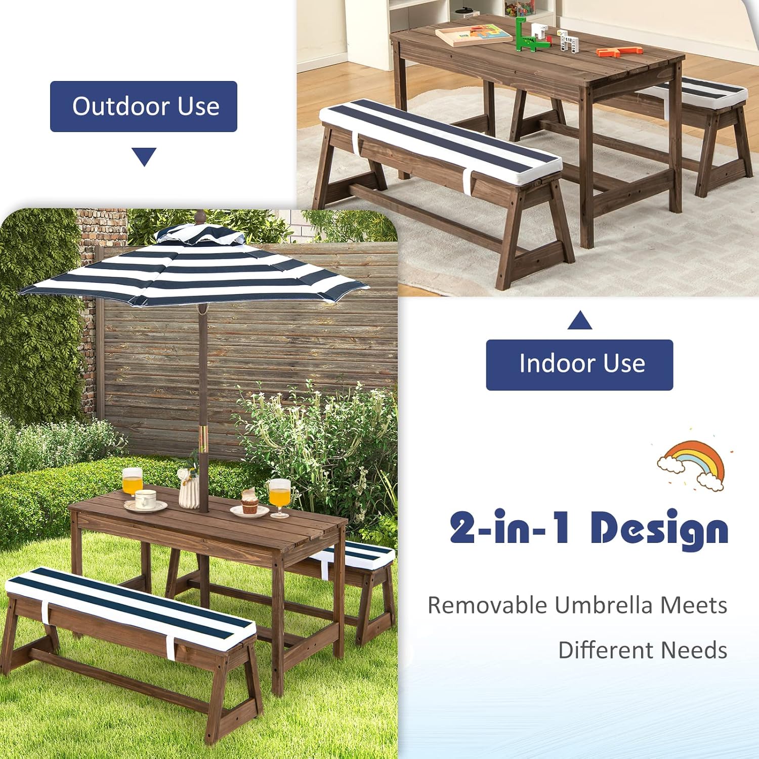 Height Adjustable Wooden Kids  - Kids Outdoor Picnic Table recension och pris