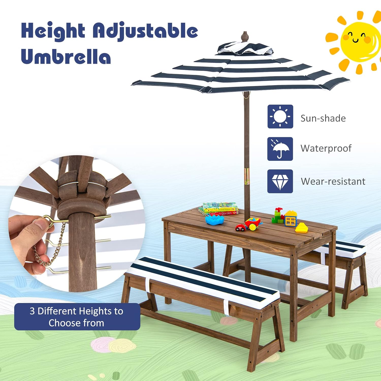 Height Adjustable Wooden Kids  - Kids Outdoor Picnic Table recension och pris