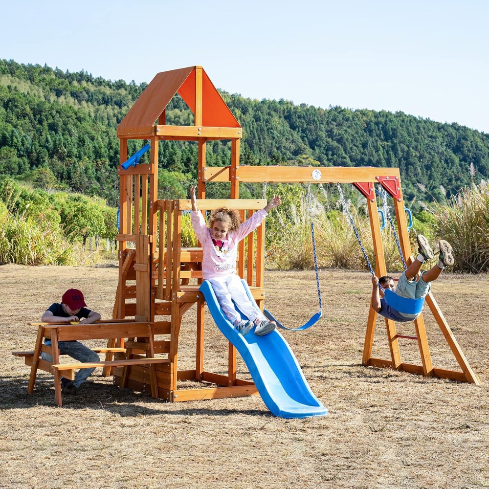 Wooden Swing Sets for Backyard - Kids Outdoor Monkey Bars recension och pris