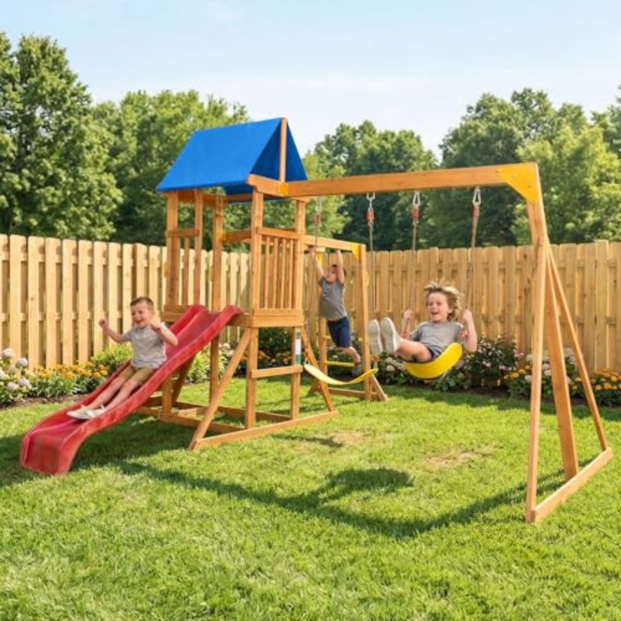 Backyard playground set with m - Kids Outdoor Monkey Bars recension och pris