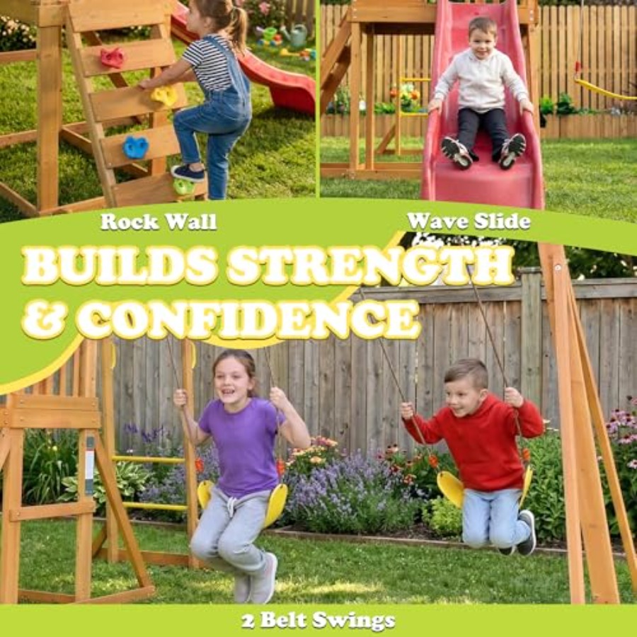 Backyard playground set with m - Kids Outdoor Monkey Bars recension och pris