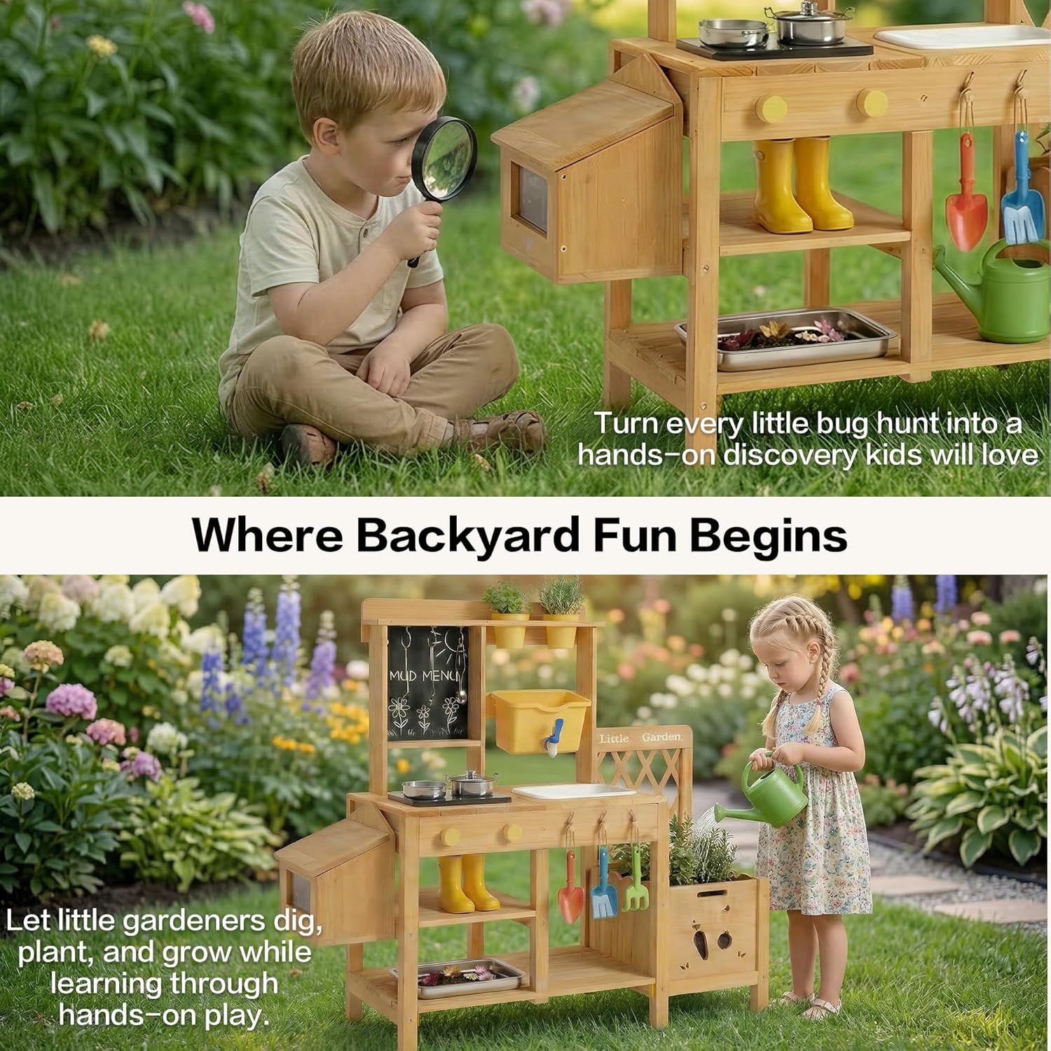 Wooden Mud Kitchen for Kids, O - Kids Outdoor Water Table recension och pris